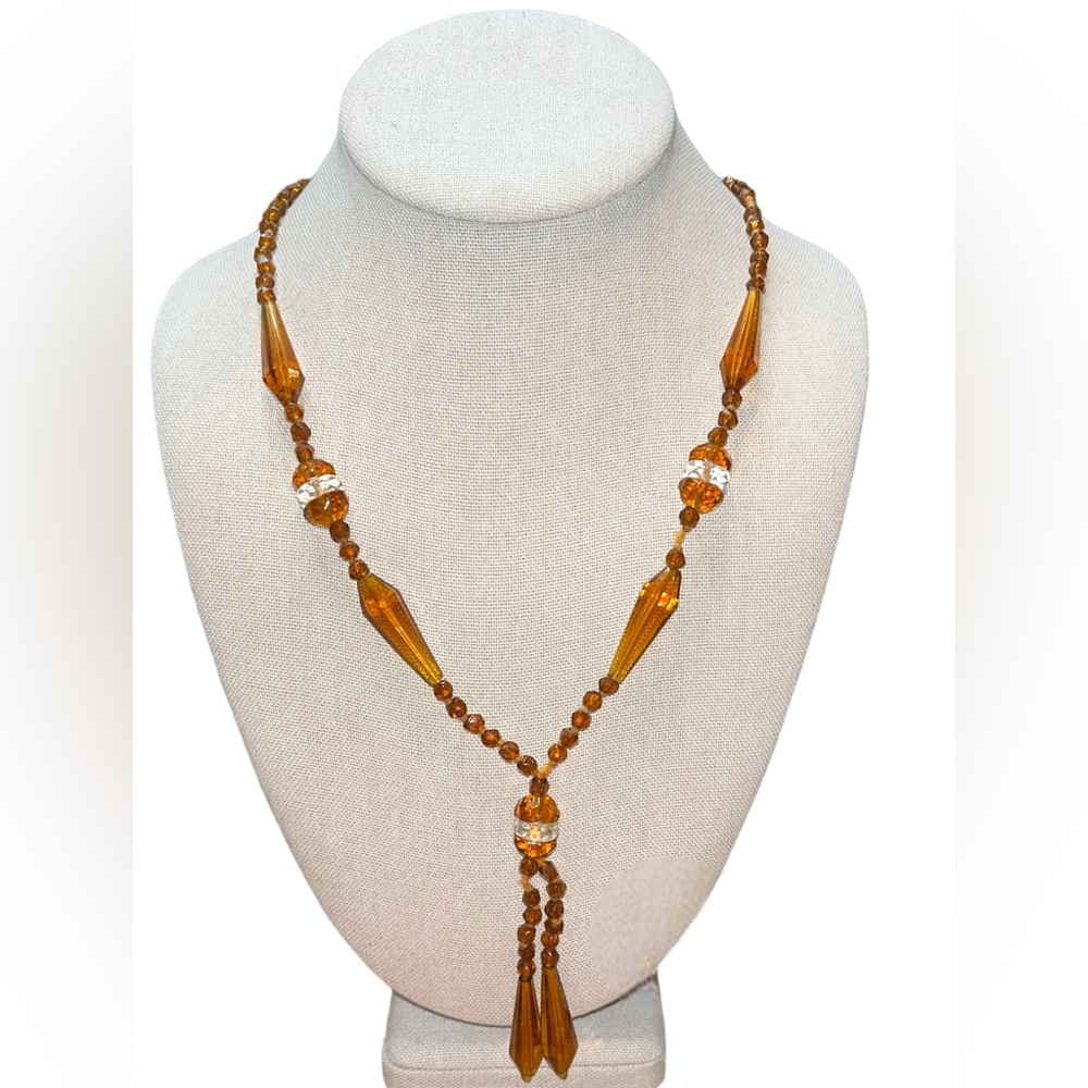 Estate Amber Glass Beaded Tasseled Necklace